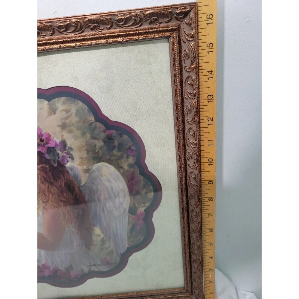 Home Interiors Vintage Framed Laurie Snow Hein Little Girl Angel Picture 17X17
